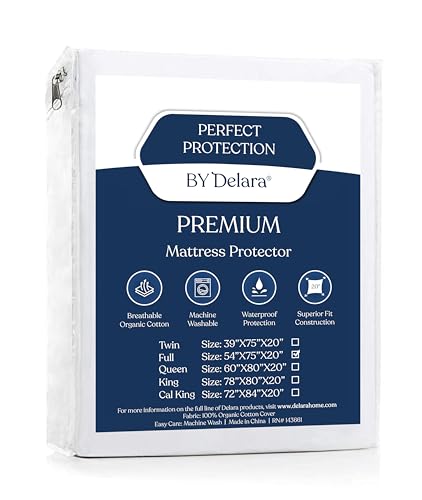 Delara Organic Waterproof Mattress Protector - 5-Sided Protection, GOTS Certified Cotton - Full