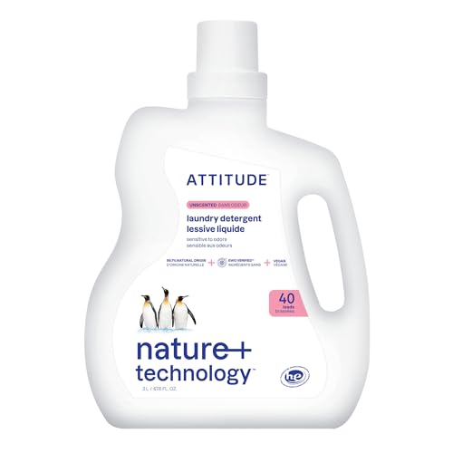 ATTITUDE Liquid Laundry Detergent - EWG Verified, Hypoallergenic, Unscented - 67.6 Fl Oz, 40 Loads