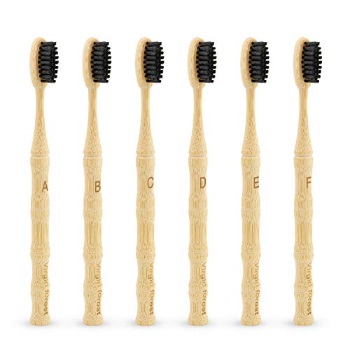 Virgin Forest Bamboo Toothbrush - Charcoal Bristles for Whiter Teeth, Pack of 6