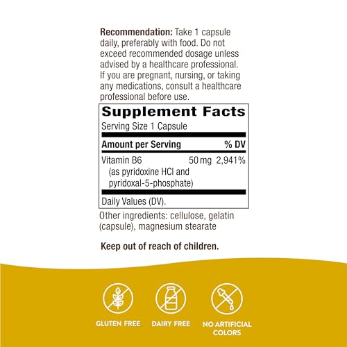 Nature's Way Vitamin B-6 Supplement - Supports Cellular Energy, Gluten-Free, 100 Capsules