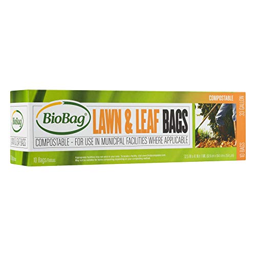 BioBag Compostable Lawn & Leaf Bags - 33 Gallon Capacity, Certified Compostable - 10 Count