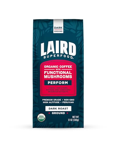 Laird Superfood Dark Roast Coffee - Bold Flavor, Functional Mushrooms, Organic - 12oz