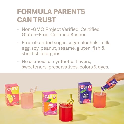 Cure Hydration Kids Electrolyte Mix - Plant-Based Formula, No Added Sugar, Gluten-Free - 6 Packets