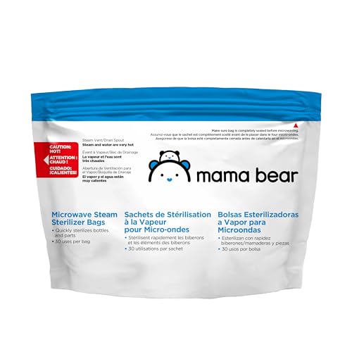 Mama Bear Sterilizer Bags - 99.9% Germ Elimination, BPA Free, Reusable 30 Times - 10 Count