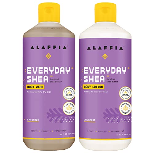 Alaffia EveryDay Shea Body Wash & Lotion - Nourishing Lavender, Fair Trade Shea Butter - 2x16 fl oz