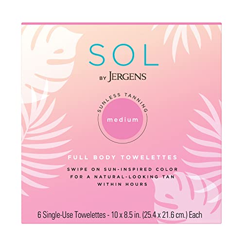 SOL by Jergens Self Tanner Towelettes - Streak-Free, Infused with Coconut Water - 6 Count