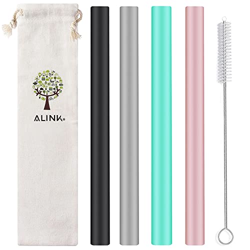 ALINK Reusable Silicone Boba Straw Set - Safe, Durable & Convenient, 4 Straws with Case - 10in