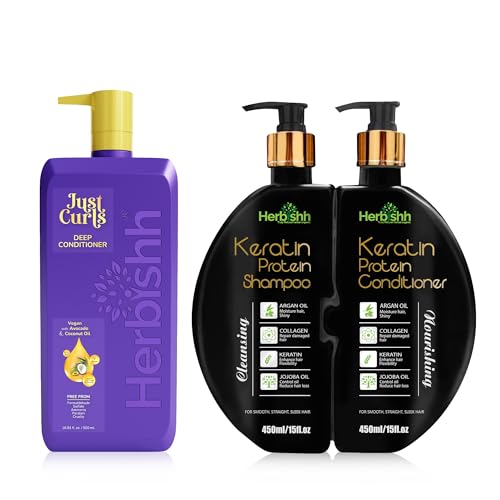 Herbishh Keratin Shampoo & Conditioner Set - Nourishing Curls, Vegan, 500ml