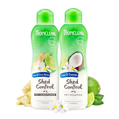 TropiClean Dog Shampoo & Conditioner Set - Reduces Shedding, Tropical Lime Coconut Scent - 2 Pack