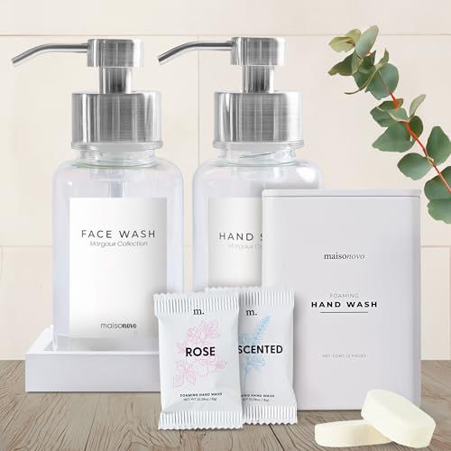 MaisoNovo Foaming Soap Dispenser Set - Natural Plant-Based Refills, Concrete Tray - 14oz