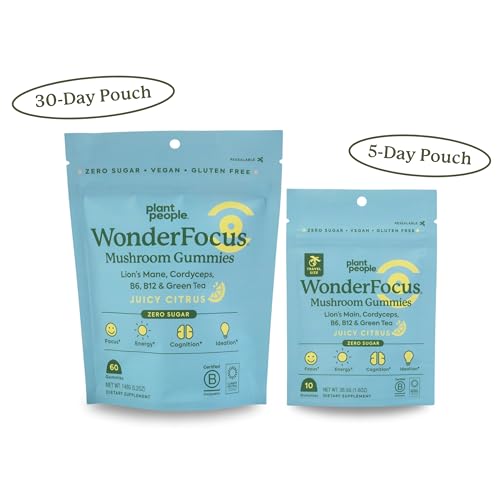 Plant People WonderFocus Mushroom Gummies - Boost Memory, Focus & Energy, Vegan, Citrus - 30g