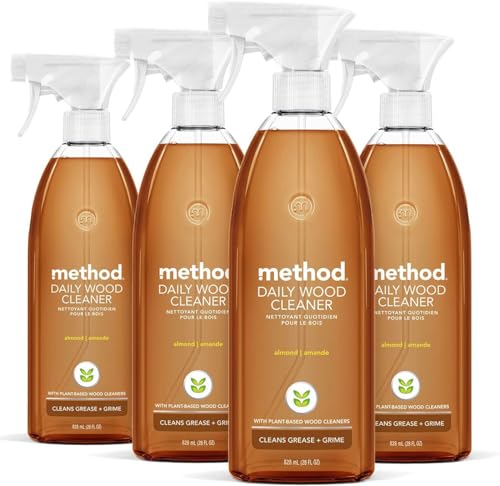 Method Daily Hardwood Cleaner - Plant-Based Dust & Grime Remover, Almond Scent - 4 x 28oz