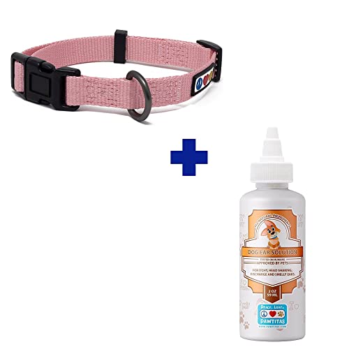 Pawtitas Pet Care Bundle - Adjustable Cherry Blossom Collar & 100% Natural Dog Ear Cleaner