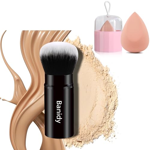 Banidy Makeup Brush Set - Retractable Brushes & Blender Sponge Holder, Travel-Friendly