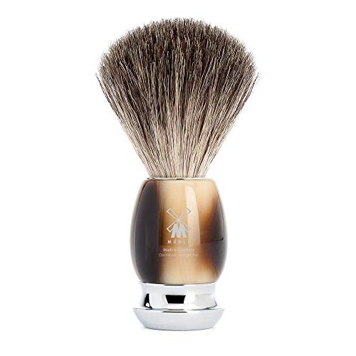 MÜHLE VIVO Brown Horn Pure Badger Shaving Brush - Luxury Lather & Natural Materials