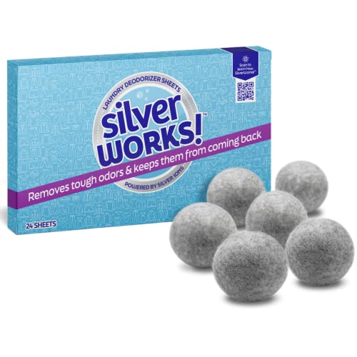 SilverWorks! Wool Dryer Balls - Natural Static Reducer, Odor Eliminating Sheets, 6 Balls + 24 Sheets