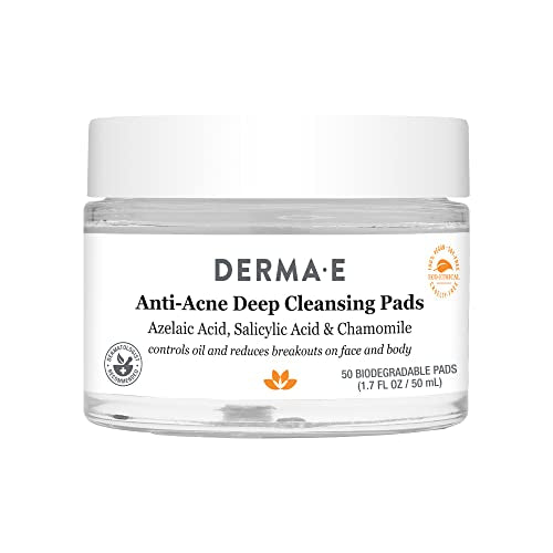 DERMA E Acne Treatment Kit - Deep Cleansing Pads with Salicylic & Azelaic Acid - 50 Wipes