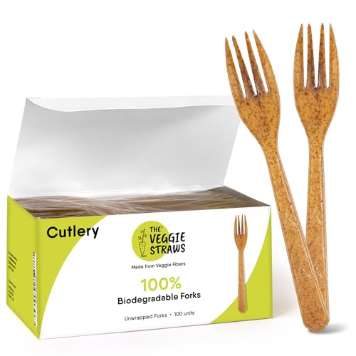 Veggie Straws Biodegradable Forks - 100% Safe, Heavy-Duty, Splinter-Free - 100 PCS, 6.7" Long