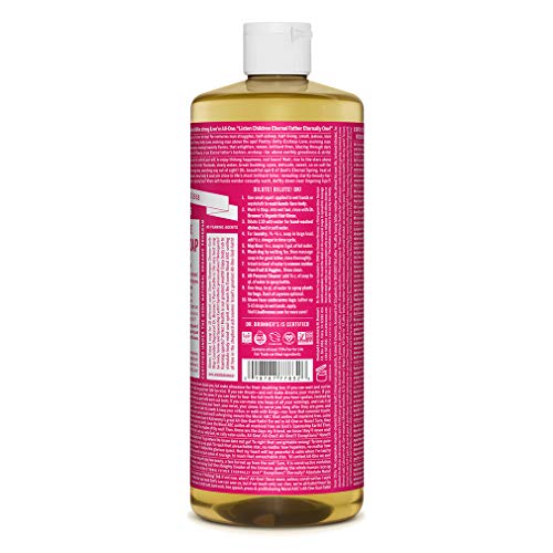 Dr. Bronner's Pure-Castile Liquid Soap - Organic, Fair Trade, 18-in-1 Uses - Rose, 32oz