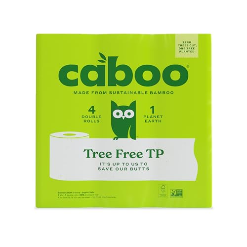 Caboo Toilet Paper - Soft & Strong, Septic Safe, Non-GMO, 300 Sheets/Roll, 4 Double Rolls