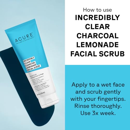 ACURE Charcoal Lemonade Facial Scrub - Deep Cleansing, Gentle Exfoliation, Vegan - 4 Fl Oz