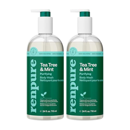 RENPURE Tea Tree & Mint Body Wash - Purifying & Refreshing, Vegan & Cruelty-Free - 2 x 24 Fl Oz