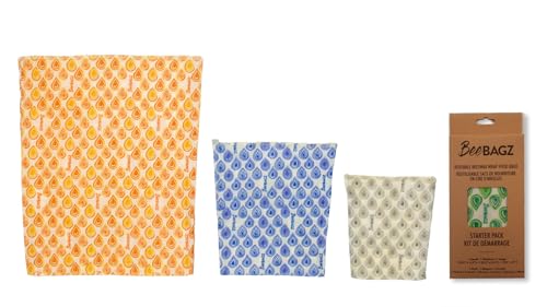 BeeBAGZ Beeswax Food Wrap Storage Bags - Keeps Food Fresh, Pack of 3 (Small, Medium, Large)