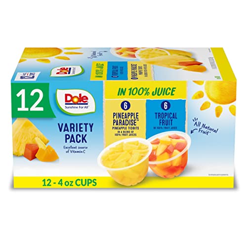 Dole Fruit Bowls - All-Natural Pineapple & Tropical Fruit in 100% Juice, Gluten Free - 4oz