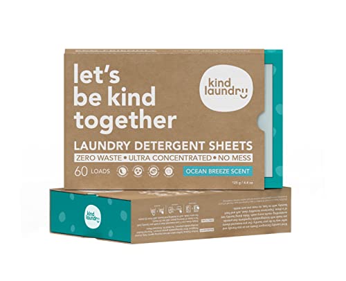 Kind Laundry Detergent Sheets - Powerful Stain Removal, Plant-Derived, Ocean Breeze - 120 Loads