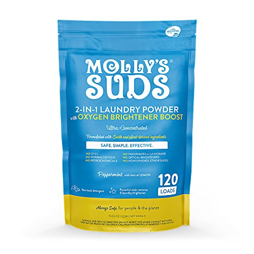 Molly's Suds 2-in-1 Laundry Powder - Deep Clean, Natural Stain Remover, Peppermint Lemon - 120 Loads