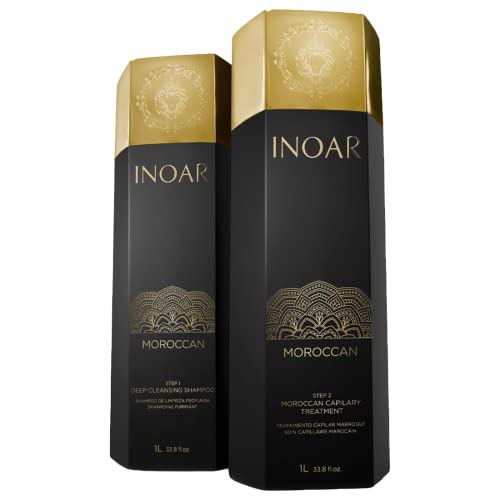 INOAR Hair Care Set - Deep Cleansing Shampoo & Keratin Treatment for Curly Hair - 33.8 oz Each