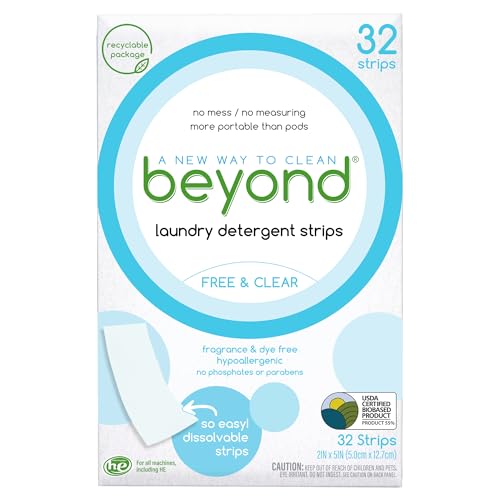 Beyond Laundry Detergent Strips - Hypoallergenic, Dissolvable, Travel-Friendly - 32 Strips