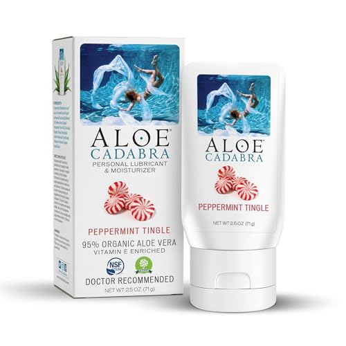 Aloe Cadabra Organic Aloe Lubricant - pH Balanced, Vegan, Non-Staining, Peppermint - 2.5oz