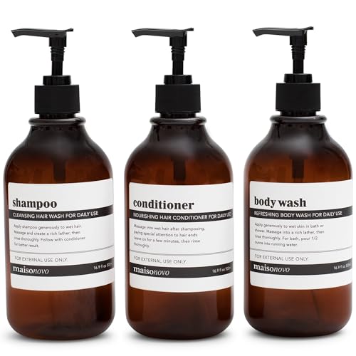 MaisoNovo Bathroom Accessories Set - Refillable Shampoo & Conditioner Bottles, 16.9 fl oz - 3 Pack