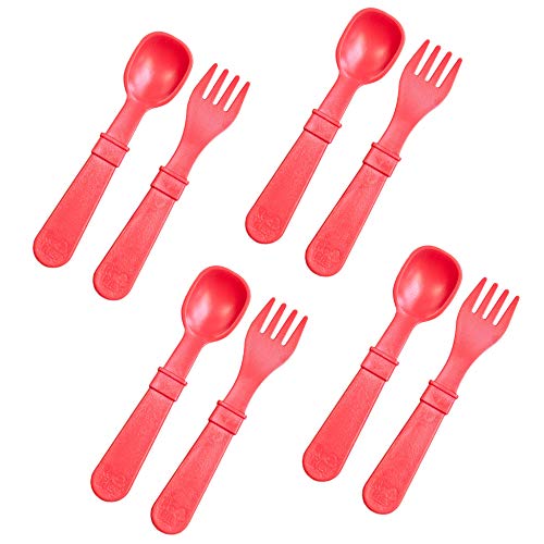 Re-Play Toddler Spoon & Fork Set - Ergonomic, Durable, Made from Recycled Materials - Pack of 8