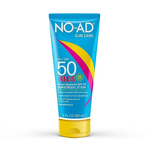 NO-AD Kids Sunscreen Lotion - Broad-Spectrum SPF 50, Non-Greasy & Water-Resistant - 3oz (Pack of 3)