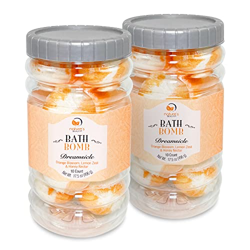 Nature's Beauty Dreamsicle Bath Bomb Set - Citrus Aromatherapy, Vegan Ingredients - 20 oz (10 ct)