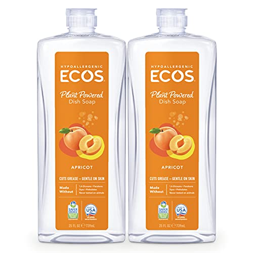 ECOS Hypoallergenic Dish Soap - Natural Apricot Scent, Coconut-Based Ingredients - 25 Fl Oz (2 Pack)