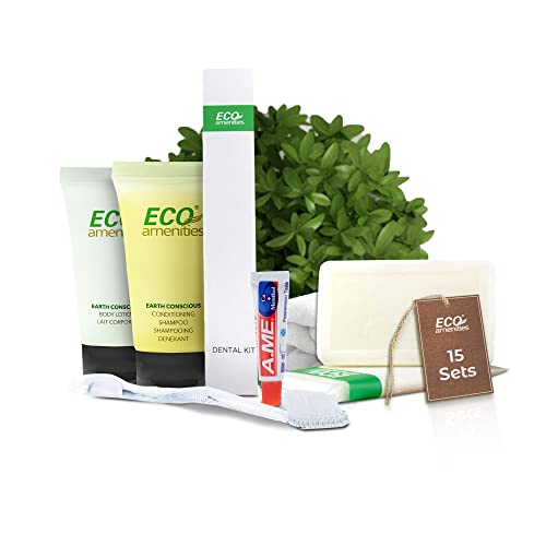 Eco Amenities Travel Toiletry Kit - 60 Natural Essentials, TSA Approved, 15 Sets