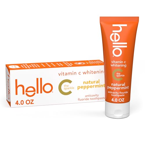 Hello Vitamin C Whitening Toothpaste - Whitens Teeth, Freshens Breath, Fluoride - 4oz