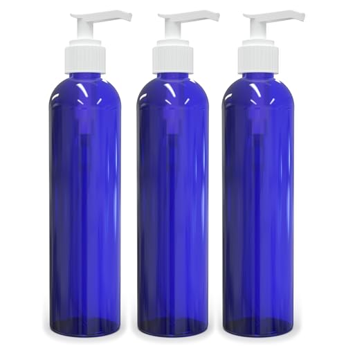 BRIGHTFROM 8 Oz Lotion Pump Bottles - Leak-Proof, BPA-Free, Refillable Cobalt-Blue - Pack of 3