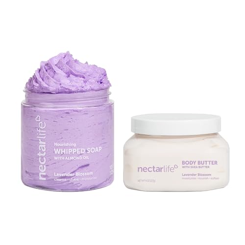 Nectar Bath Treats Body Care Set - Nourishing Lavender Whipped Soap & Shea Butter - 5oz & 8oz