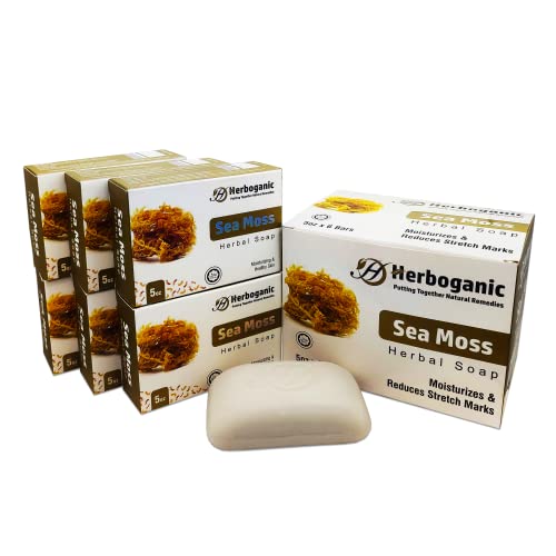 HERBOGANIC Sea Moss Herbal Soap - Moisturizes & Revitalizes Skin, Gentle for All - 5oz (Pack of 6)