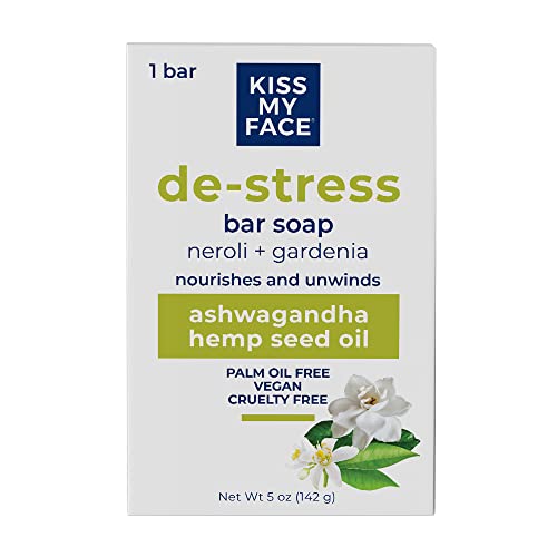 Kiss My Face De-Stress Bar Soap - Nourishing, Vegan with Hemp Oil, Neroli & Gardenia - 4oz