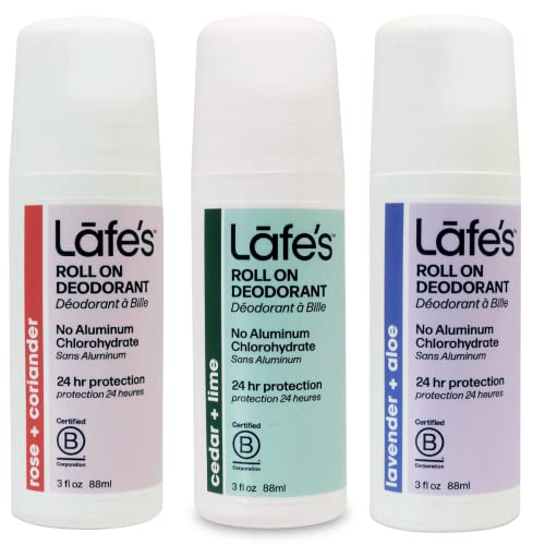 Lafe's Natural Deodorant - 24-Hour Protection, Vegan, Aluminum-Free - 3 Pack, 3oz Roll-On