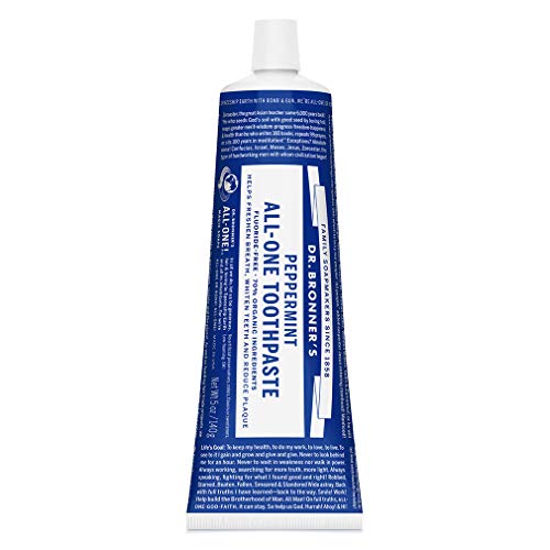 Dr. Bronner’s All-One Toothpaste - 70% Organic, Fluoride-Free, Reduces Plaque, Peppermint - 5oz