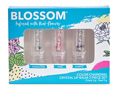 Blossom Lip Balm - Custom Color Changing, Moisturizing with Real Flowers, Strawberry Scent - 3 pk