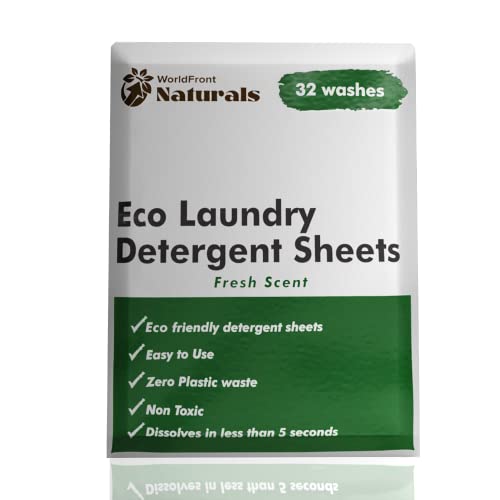 WorldFront Naturals Laundry Detergent Sheets - Non-Toxic, Water-Saving, Fresh Scent - 32 Washes