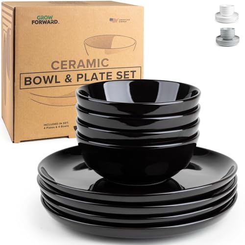 Grow Forward Porcelain Dinnerware Set - Durable, Stylish Plates & Bowls, Dishwasher Safe - 8pc