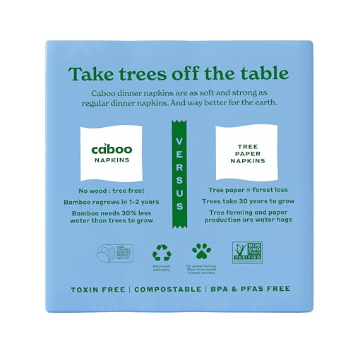 Caboo Tree Free Napkins - Soft, Strong, BPA-Free, 250 Count for Home & Travel